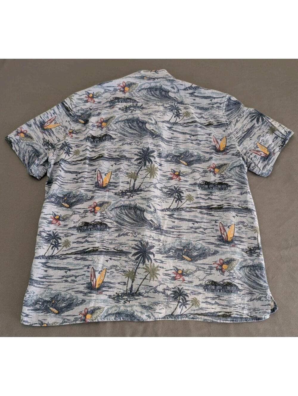 Lucky Brand Mens L Linen Viscose Blue Hawaiian Short Sleeve Beach Aloha Blue - Picture 7 of 9